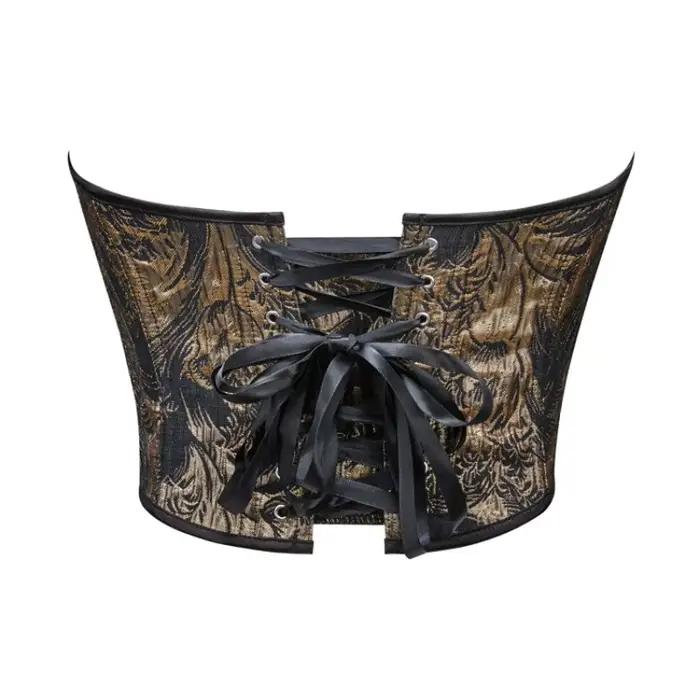 Corset court sexy pour femme, style médiéval vintage, imprimé floral, à lacets, bustier sculptant, pour torse court, noir et or, mode Korsett