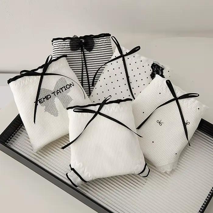 5 pièces/ensemble culottes en coton femmes doux nœud slips filles doux sous-vêtements respirants dames culotte femme intimes Sexy Lingeries