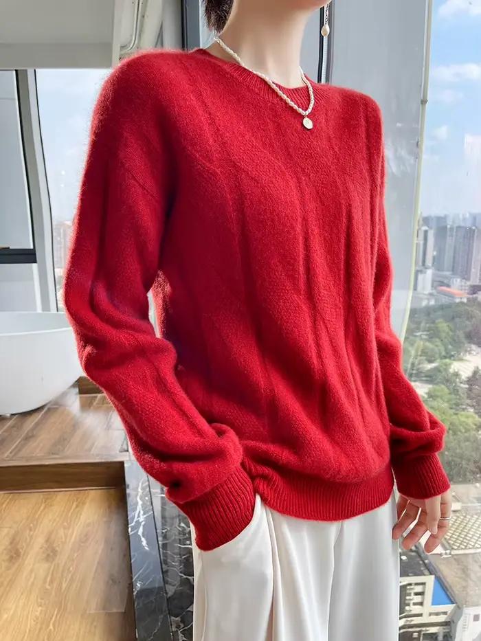 Pull en laine mérinos 100% pour femmes, col rond, doux et confortable, idéal pour l'automne et l'hiver, élégant et pratique