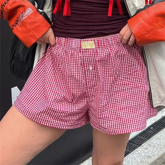 Short de pyjama Y2k pour femmes, mignon Plaid, pantalon court en flanelle, short de sommeil, bas, taille élastique, Baggy, boxeurs, survêtement