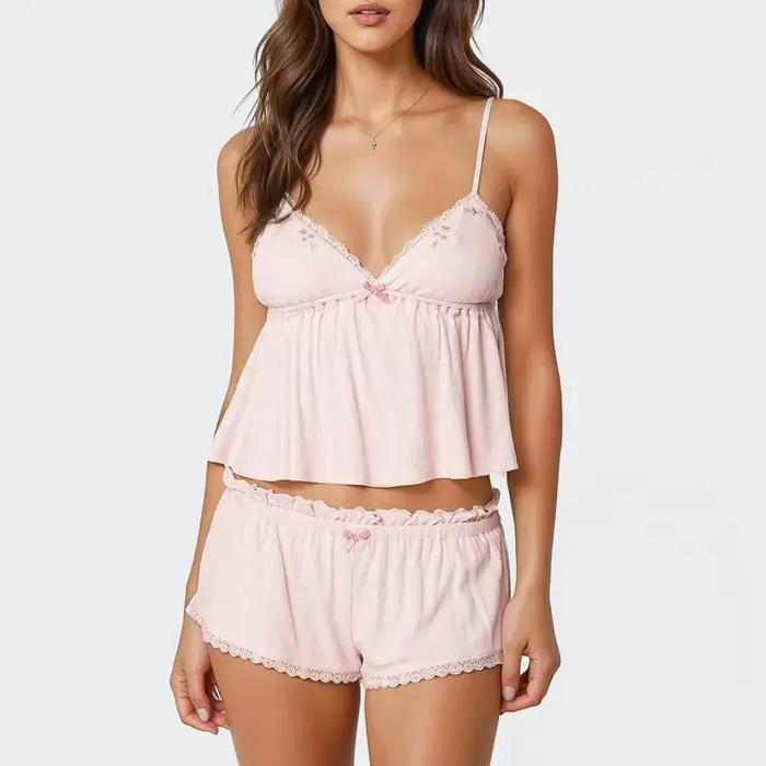 Gaono Letný pyžamový set pre ženy elegantný s vyšívanou čipkou a šortkami