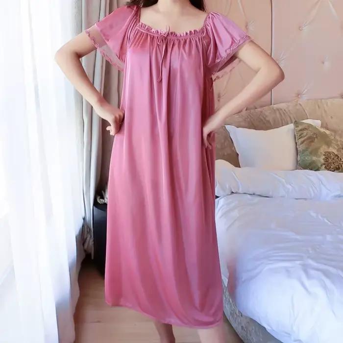 Chemise de nuit en polyester élégante à col en V avec dentelle pour femmes grandes tailles nuits paisibles occasions spéciales