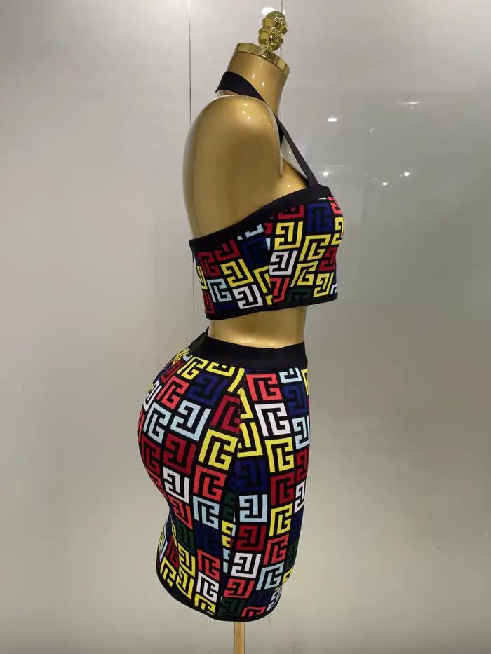 Ženy 2025 nový Sexy odhalený chrbát lano Jacquard dvojdielny Mini sukňa set pásiky celebrít dizajnér večierok