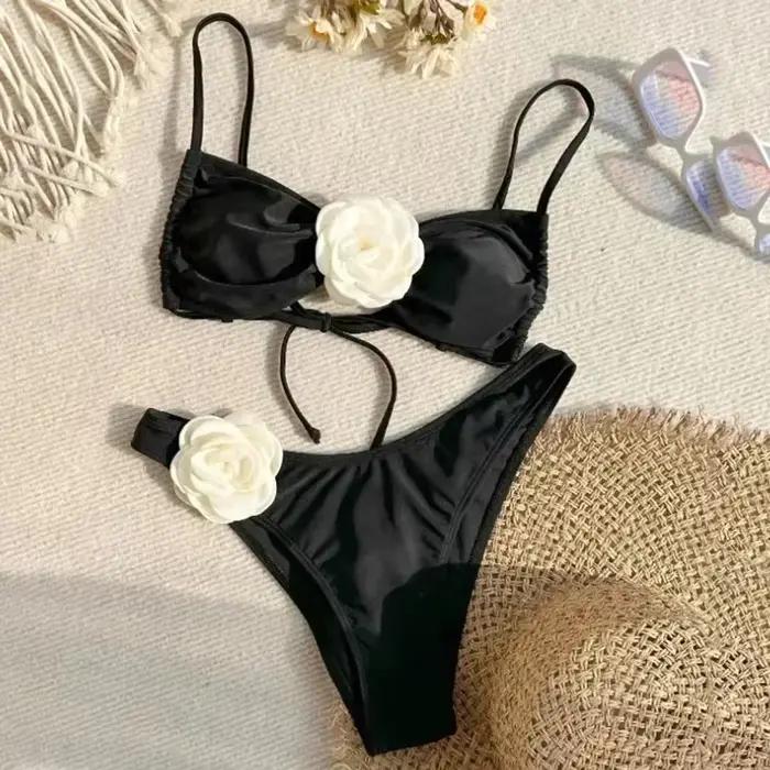 Sexy kvetinový bikini s viazaním, brazílske plavky pre ženy