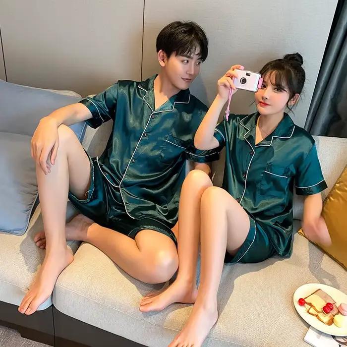 Pyjama de luxe costume Satin soie Pyjamas ensembles Couple vêtements de nuit décontracté famille Pijama amant costume de nuit hommes et femmes grande taille Pj ensemble