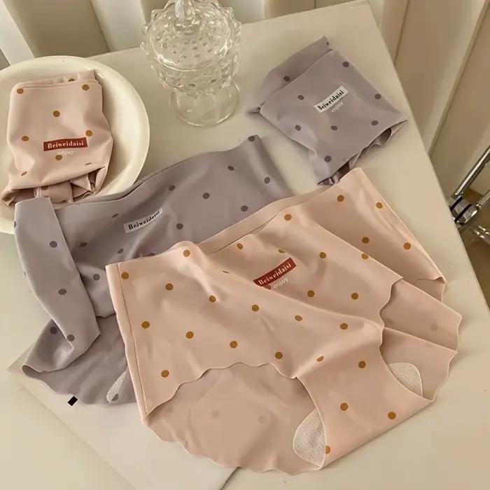 Culottes Douces en Soie Glacée à Pois Taille Moyenne pour Femme – Sous-vêtements Confortables et Sans Coutures – Idéal Cadeau