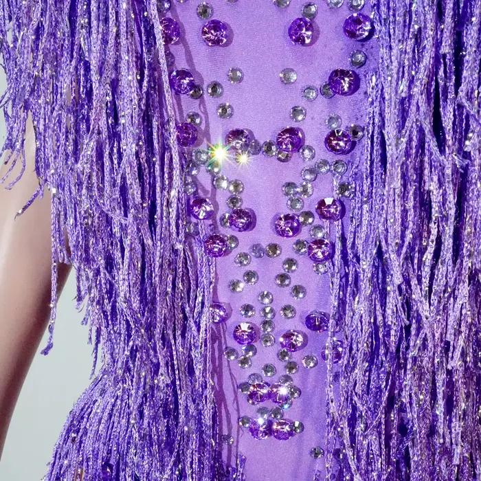 Costume de danse pour femmes, tenue de scène, combinaison extensible, justaucorps à franges, vêtements de performance, strass scintillants, franges, vêtements de boîte de nuit