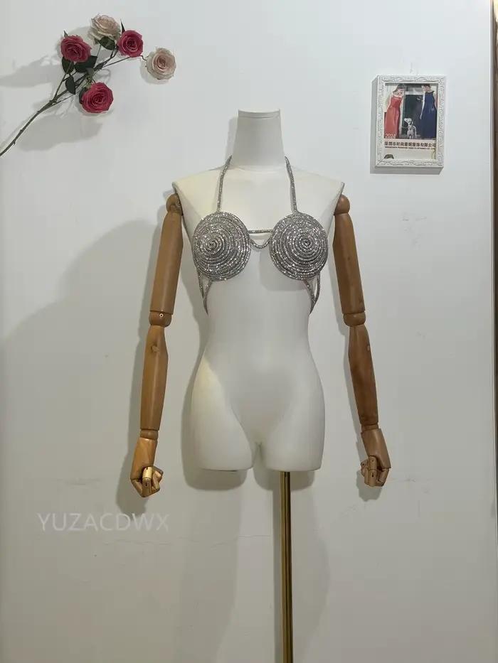 Soutien-gorge licou de plage pour femme, haut précieux, lingeries ornées de diamants, dos nu, sexy, luxe, fête, boîte de nuit, été