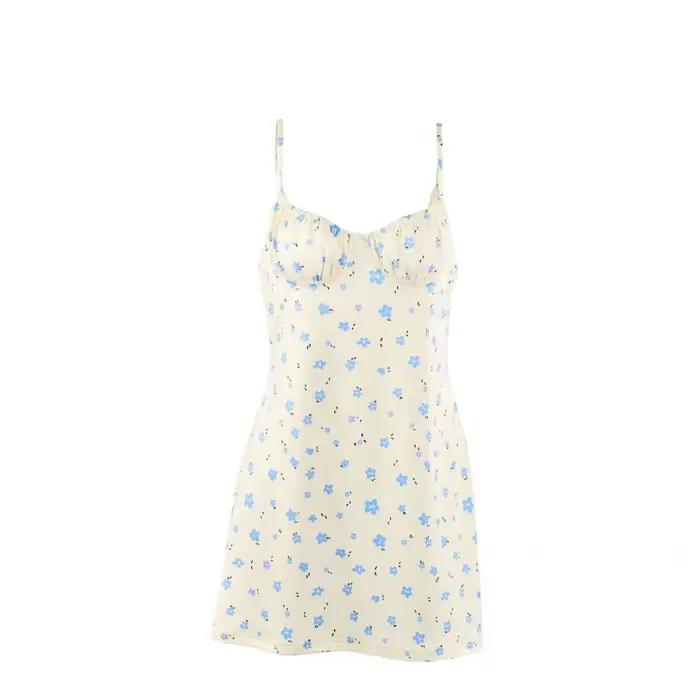 Chemise de nuit à imprimé floral pour femme, robe de nuit courte en tricot, 1 pièce, bretelles spaghetti, respirante, coupe ample, printemps-été, pour la maison
