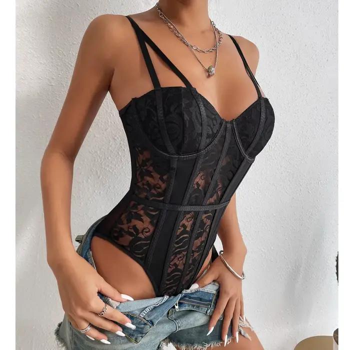 Nové Sexy Čipkované Body 2026 pre Ženy – Elegantný Pruhovaný Priliehavý Top v Čiernej a Bielej Farbe