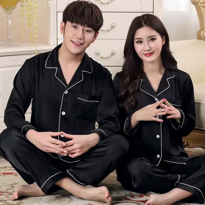 Femmes soie Satin Pyjamas ensemble vêtements de nuit Couple Pijama Pyjamas costume femme sommeil deux pièces ensemble femmes vêtements de détente grande taille