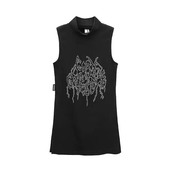 Karrcat Yamamoto Štýlové čierne tielko Grunge gotický rolák topy Cyber Y2k Chic dizajnérske oblečenie tmavá estetika Streetwear