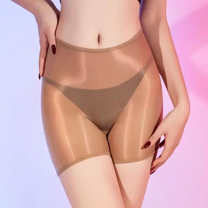 Femmes Sexy culottes huile brillant Transparent boxeurs haute sous-vêtements élastiques Ultra-mince sans couture Transparent taille haute Boxer