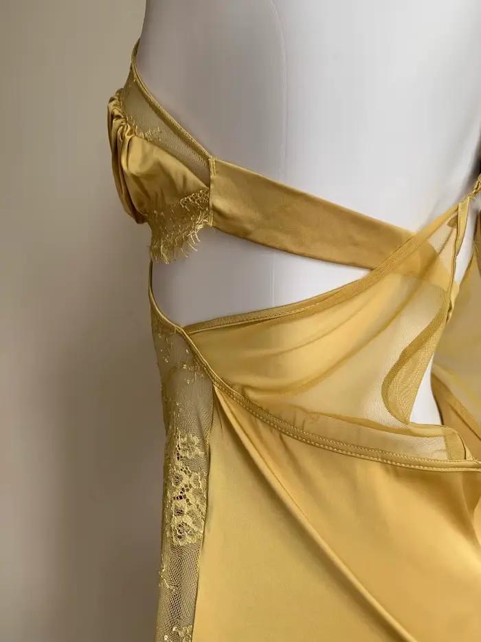 Chemises de nuit françaises élégantes pyjamas romantiques femmes robe de nuit fronde chemise de nuit dos évider Satin dentelle Mini vêtements de nuit