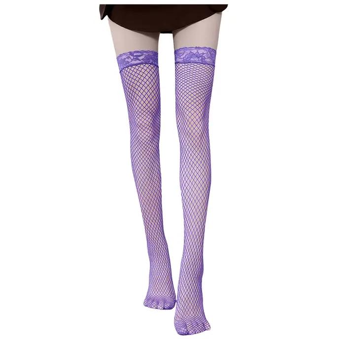 Bas sexy pour femmes, résille ajourée en dentelle, bas cuissardes multicolores pour femme