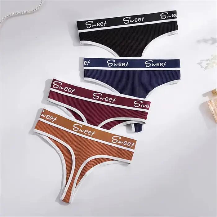String de sport confortable sans couture pour femme, culotte tanga, sous-vêtement de fitness, taille moyenne, grande taille, lettres