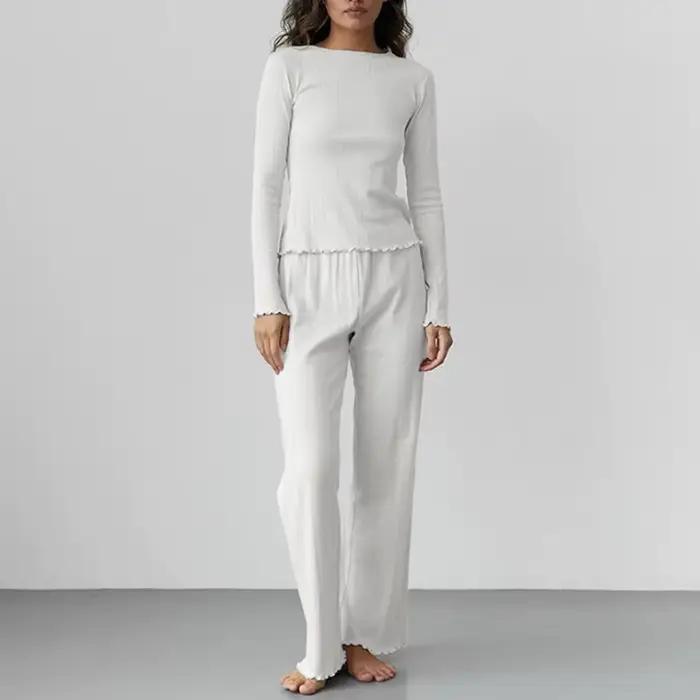 Pyjama Jacquard à manches longues, ensemble deux pièces, tricoté creux, confortable, vêtements de maison, automne 2025