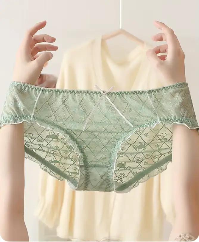 Veľká veľkosť M až 4XL dievčenské čipkované nohavičky mliečne pocitové slipky cukríkové farby sieťované bavlnené klinové dámske sexy spodné prádlo