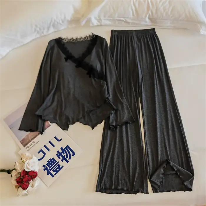 Pyjama princesse française, ensemble deux pièces Sexy avec coussin de poitrine pour femmes, vêtements de nuit d'automne et d'hiver pour dormir, vêtements de maison en Modal