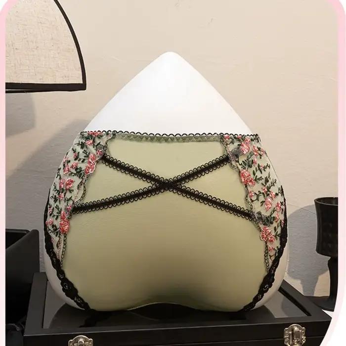 Culotte transparente en maille pour femme, broderie florale, respirante, en dentelle, culotte évidée, broderie douce, slip en dentelle
