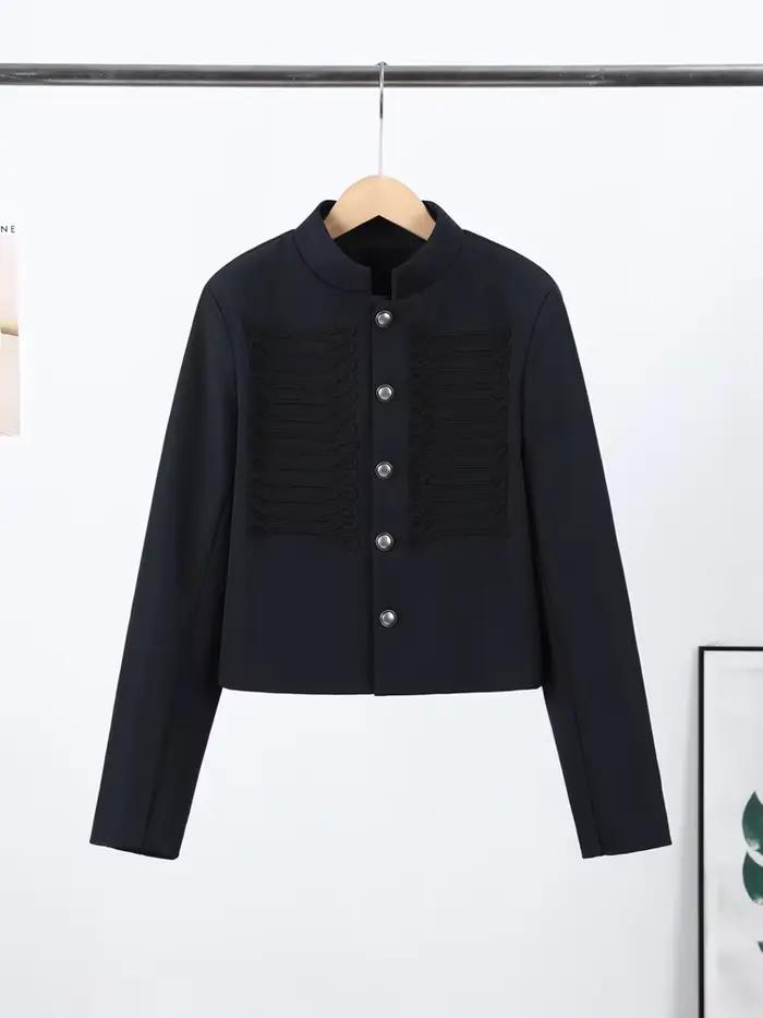 Vintage Dámska Bunda S Vyvýšeným Golierom Jednoduché Zapínanie Dlhé Rukávy Napoleon Štýl Kabát Elegantný Luxusný Večerný Módny Trend 2026 Novinka