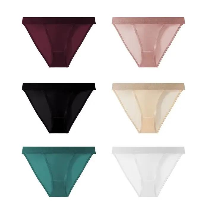 Culottes taille basse en satin de soie, couleur unie, sans couture, en soie glacée, avec entrejambe en coton, sous-vêtements pour femme