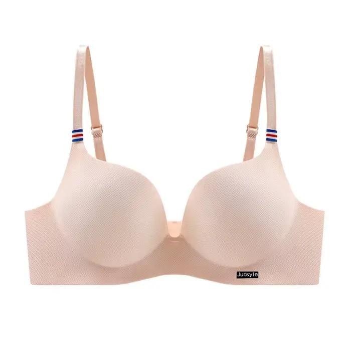 Soutien-gorge en soie glacée pour femmes, Bralettle Sexy sans couture, Push Up, Lingerie sans fil, une pièce, bonnet AB, bretelles réglables, couleur bonbon