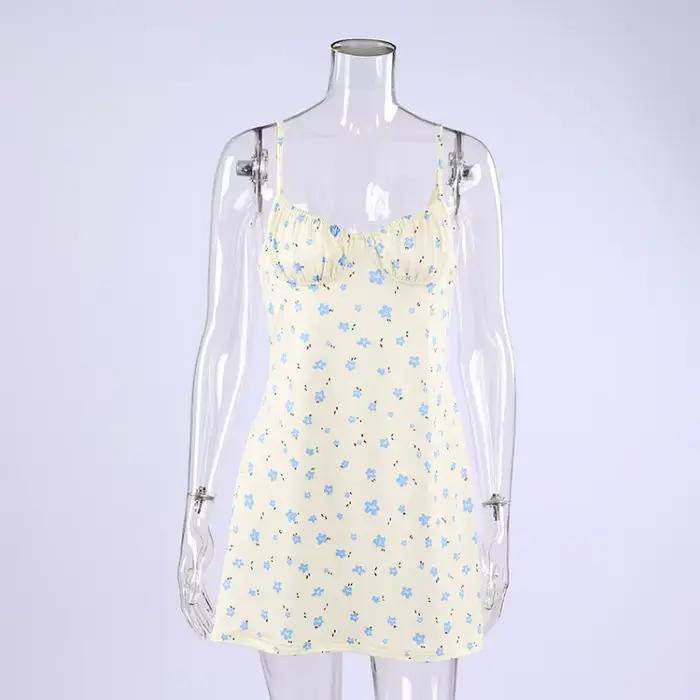 Chemise de nuit à imprimé floral pour femme, robe de nuit courte en tricot, 1 pièce, bretelles spaghetti, respirante, coupe ample, printemps-été, pour la maison