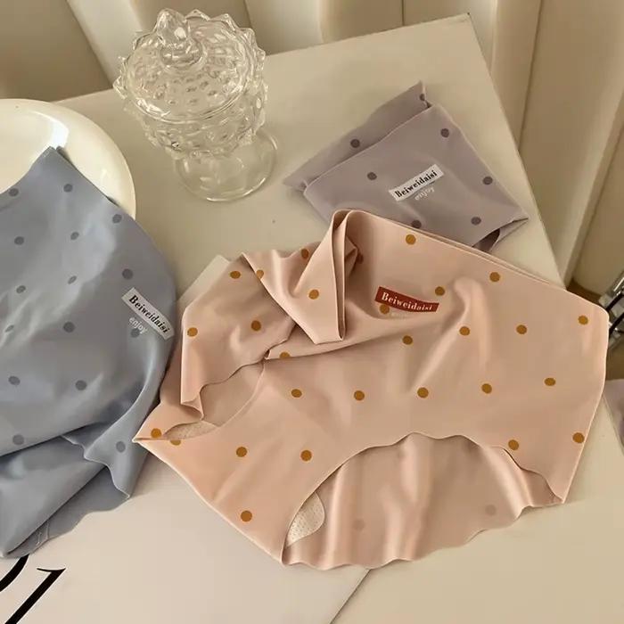 Culottes Douces en Soie Glacée à Pois Taille Moyenne pour Femme – Sous-vêtements Confortables et Sans Coutures – Idéal Cadeau