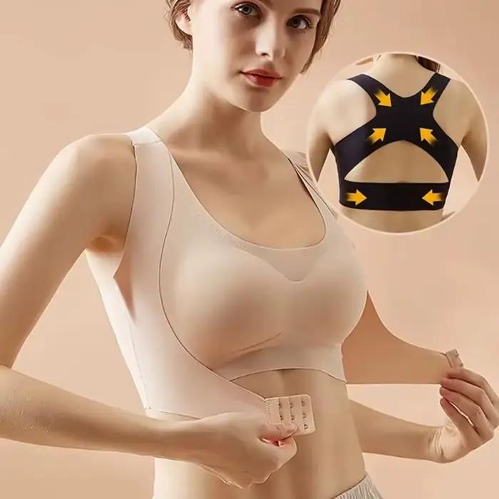 Soutien-gorge correcteur de posture à fermeture avant, dos croisé, 2-en-1, sans coutures, push-up, antichoc, pour femme, soutien-gorge de fitness