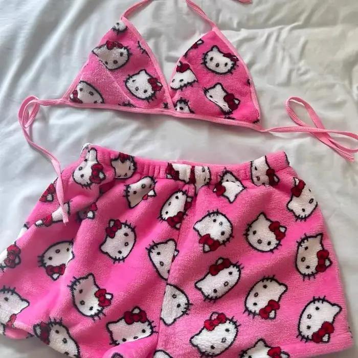 Hello Kitty dámske pyžamo dvojdielne Sanrio Anime Kawaii ženy domáce spodné prádlo roztomilé letné plavky podprsenka šortky dievča Bikiny