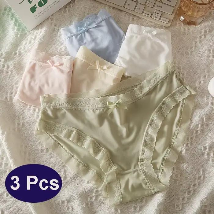 3-dielne dámske nízke nohavičky Sexy čipka rýchloschnúce slipy bezšvové jednofarebné tangá