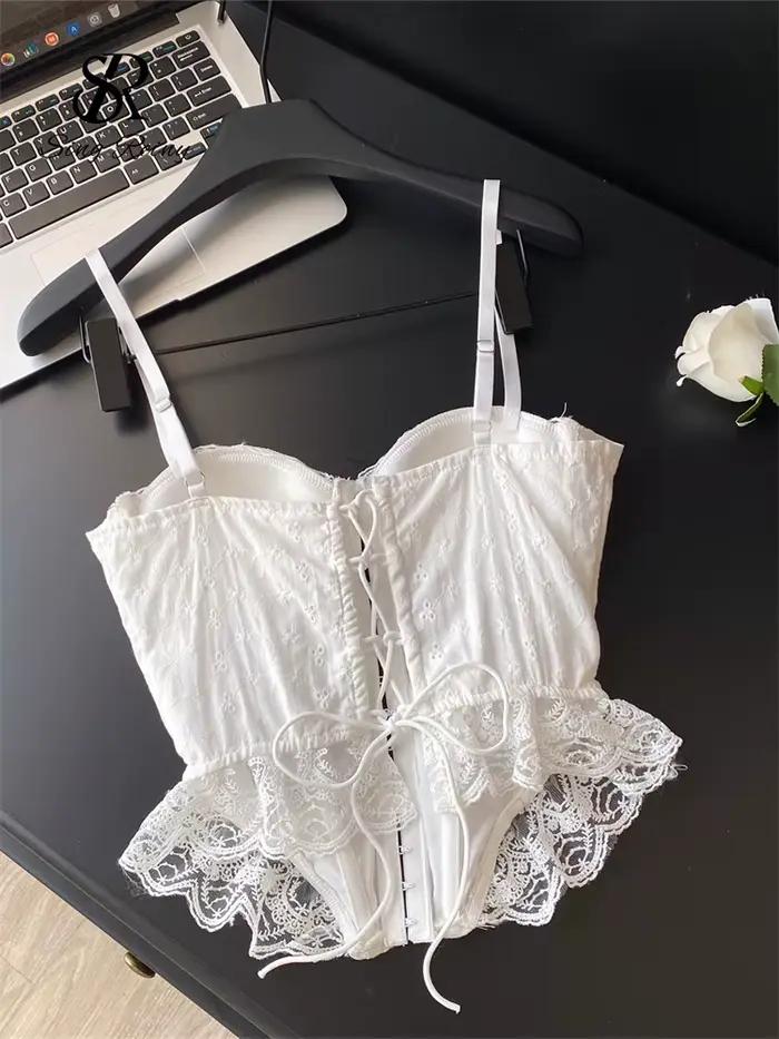 SINGREINY vyšívaná spodná bielizeň top Korzet pre ženy šnurovací pás Shapwear glamour Košeľa francúzska čipka volány Hotsweet tielko