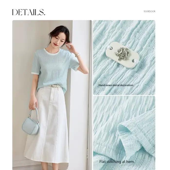 T-shirt Sentubila en polyester et élasthanne pour femmes, style décontracté et élégant, parfait pour l'été et toutes occasions spéciales