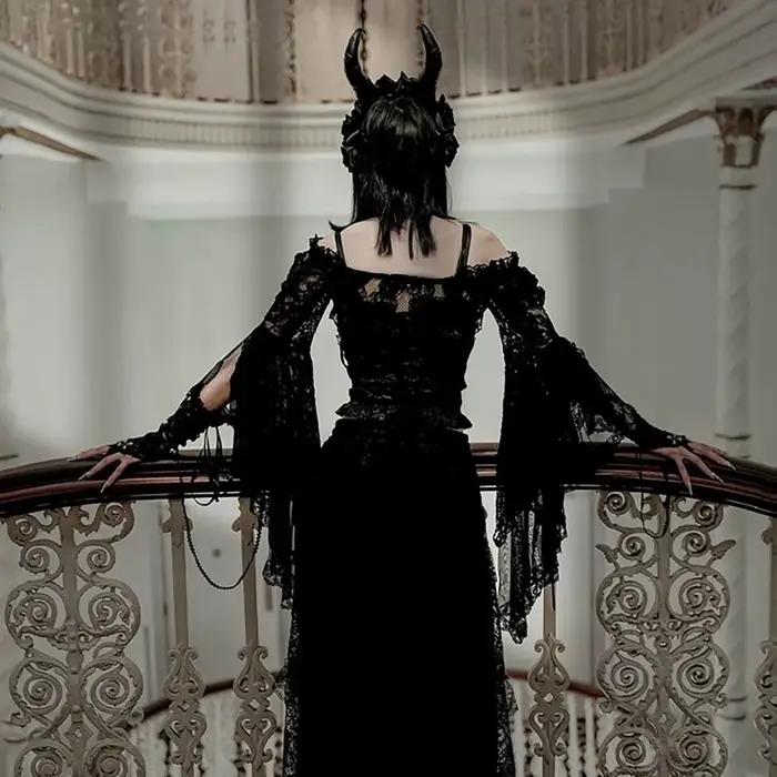 Punk bolero na zvýšenie ramien Top Trad Goth čierne šály s rozšírenými rukávmi obalové obálky na večerné šaty C