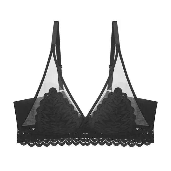 Meilleure vente : Ensemble de bralette triangle en dentelle française pour femme, sans armatures, léger, avec panneaux de soutien latéraux et effet lissant pour les zones sous les bras, pour usage quo