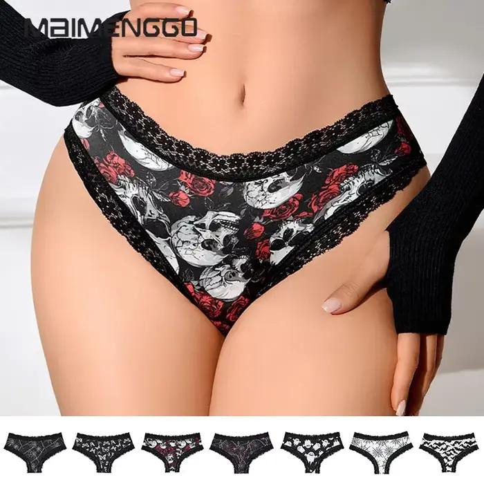 Ensemble de 2 pièces de Lingerie pour femmes, sous-vêtements Sexy en dentelle, fantôme chauve-souris papillon, Style gothique, culotte respirante pour femmes