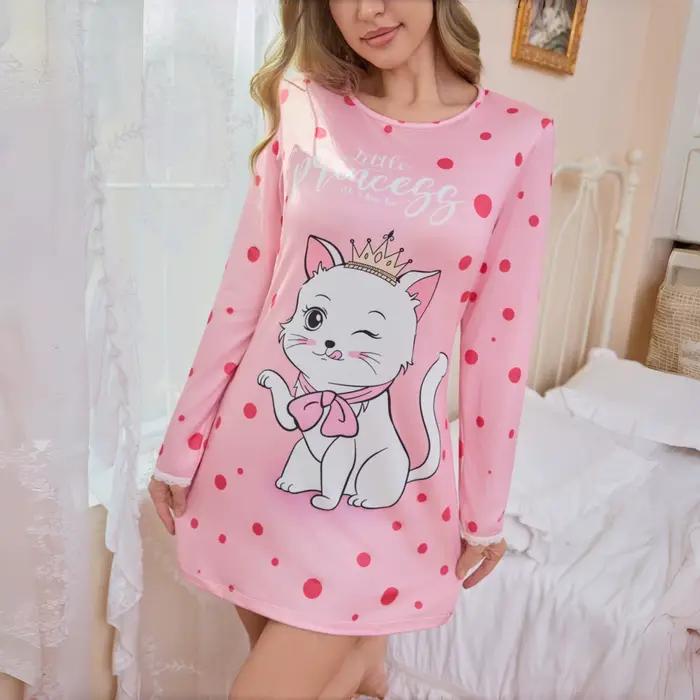 Dlhá nočná košeľa pyžamo pre ženy, sexy nočná bielizeň s rukávmi
