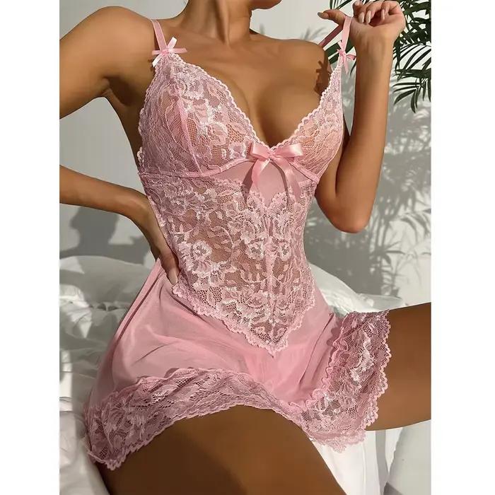 Robe nuisette en dentelle, Lingerie Sexy, Costumes Sexy, body, tenue porno exotique, sous-vêtements érotiques, soutien-gorge ouvert, pyjama transparent en maille