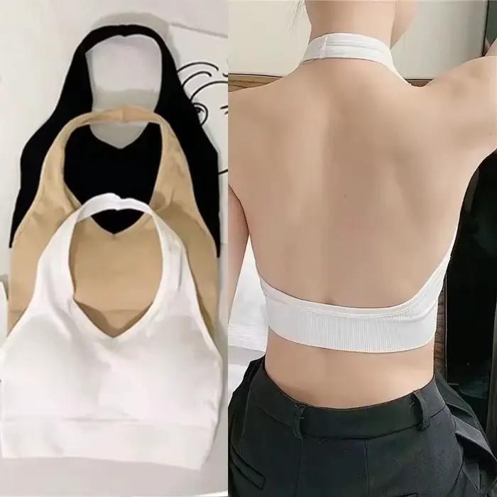 Mode Sexy licou dos nu soutien-gorge Camisole pour femmes sans fil Sport soutien-gorge haut bretelles solide culture hauts antichoc gilet Lingerie