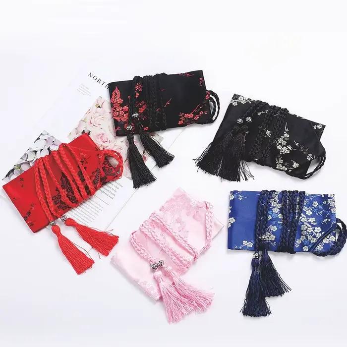 Ceinture à nœud papillon pour femme, corset large japonais, ceinture en satin, ceinture vintage, imprimé floral, Cummerbunds Kimono, accessoires de mode