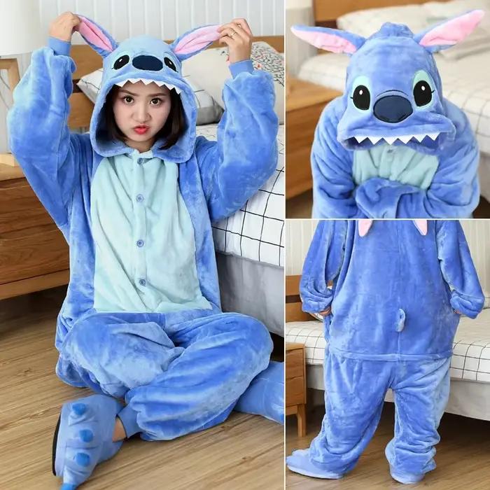 Costumes de cosplay Lilo & Stitch pour femmes et hommes, combinaison de dessin animé, pyjama à capuche mignon pour adultes, combinaison pour Halloween, fête de Noël