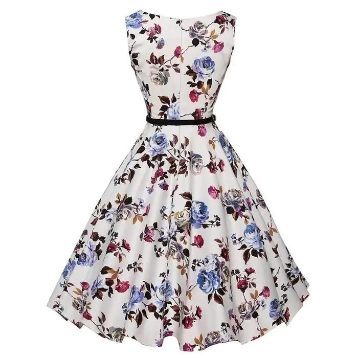 Letné šaty Retro kvetinové šaty Swing ležérne Vintage šaty Rockabilly