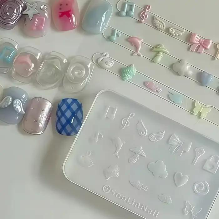 Priehľadná silikónová forma Y2K na 3D nechtové dekorácie