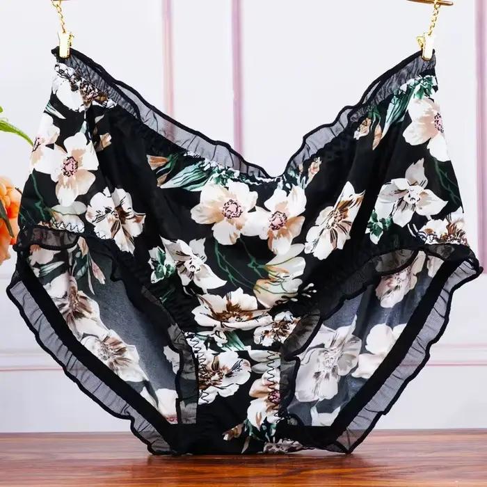 Grande taille taille moyenne femmes culottes mode impression slips sous-vêtements dames Sexy dentelle volants sans couture élastique caleçon Lingerie