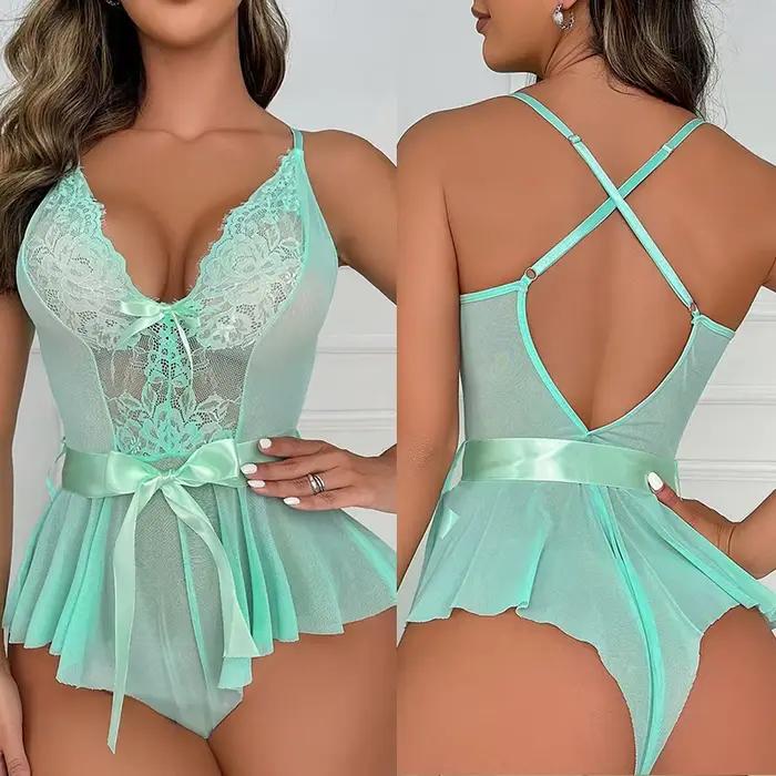 Lingerie Sexy pour femmes, Costumes Teddy Porno transparents, robe en dentelle, sous-vêtements grande taille, soutien-gorge ouvert, vêtements de nuit