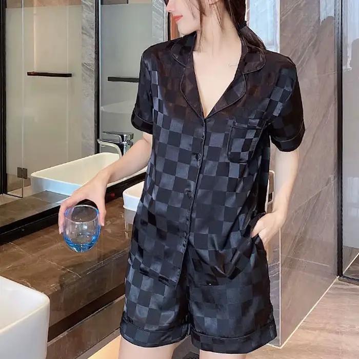 Pyjama Jacquard à Manches Courtes pour Femme, Cardigan Trempé, Revers Solide, Vêtement de Maison