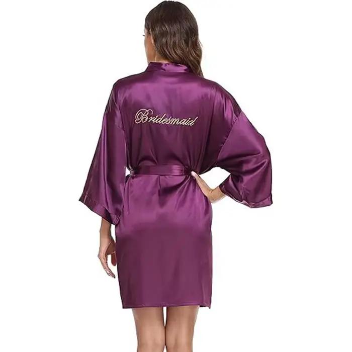 Robe de mariée et de demoiselle d'honneur, kimono de matin, peignoir brodé, robe de mariée, chemise de nuit d'été pour femme, robe de nuit ample en satin, tenue d'intérieur