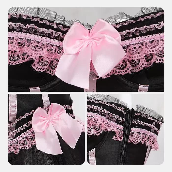 Corset rose pour femme, bustier victorien, rayé, sexy, surbuste, taille, amincissant, princesse, costume d'Halloween