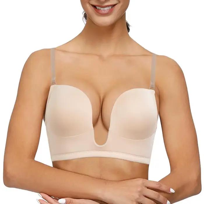 YBCG – soutien-gorge plongeant pour femmes, Lingerie rembourrée, coupe basse, à armatures, Bralette réglable, sous-vêtements à sangle Convertible